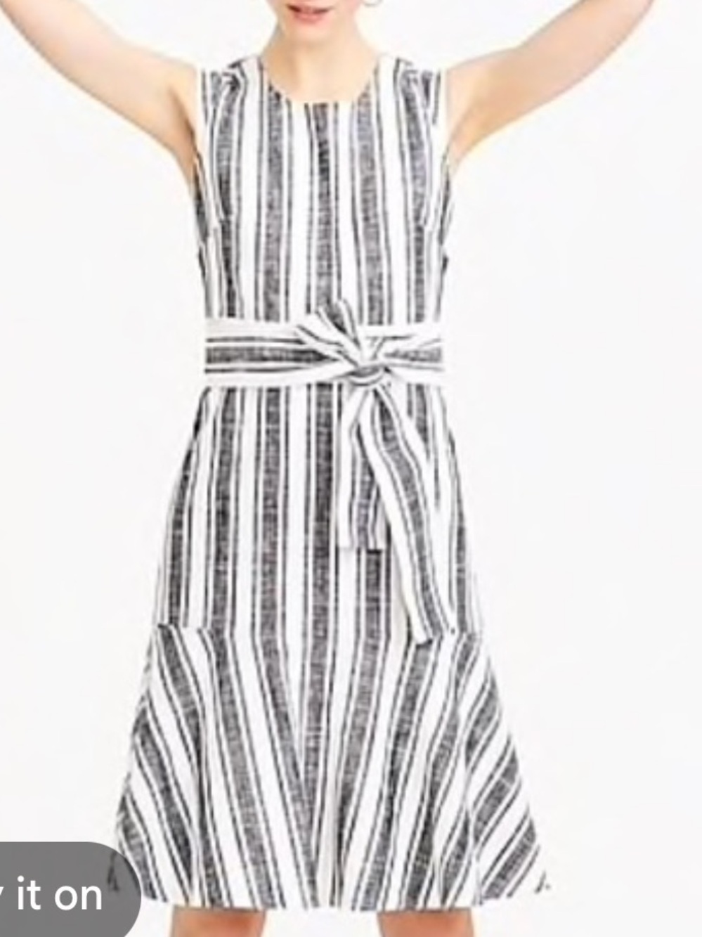 J crew striped linen blend belted fit & flare dress sz 2 coastal Americana - Picture 2 of 11